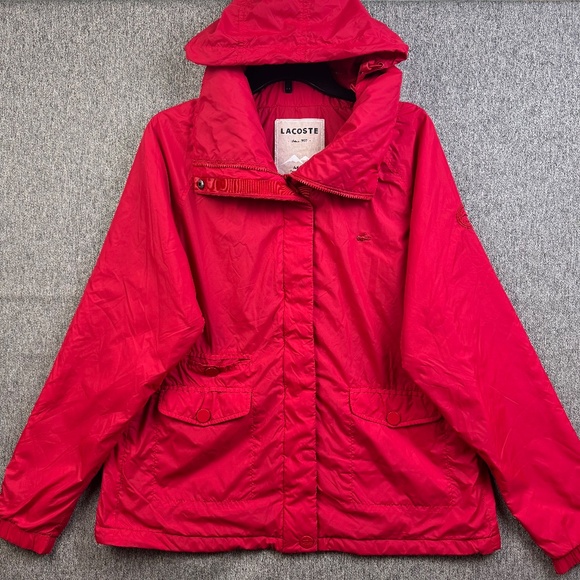 Lacoste Soft Shell High Neck Red Jacket Packable Hood Women's Size 44 (US L) - Picture 9 of 11